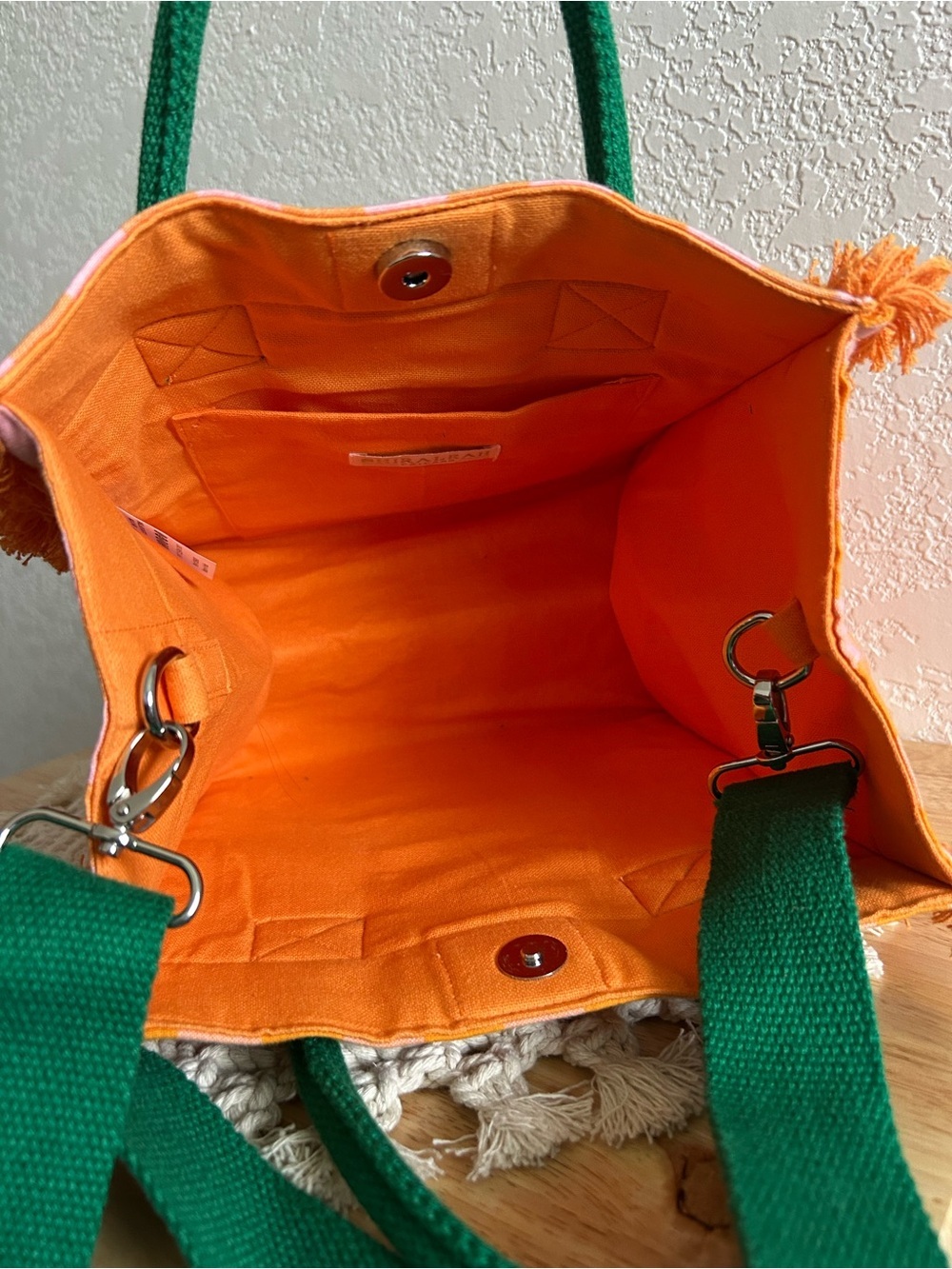 Shiraleah Ana Orange and Pink Gingham Fringe Mini Tote Crossbody Bag - Picture 5 of 6